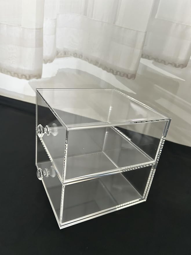 Acrylic Jewelry Box Clear Jewellery Storage Drawer Transparent Cosmetic Display Stand Holder Home Organizer Tray for Earring Necklace Rings Bracelet Makeup (2 drawer)-NeatNest