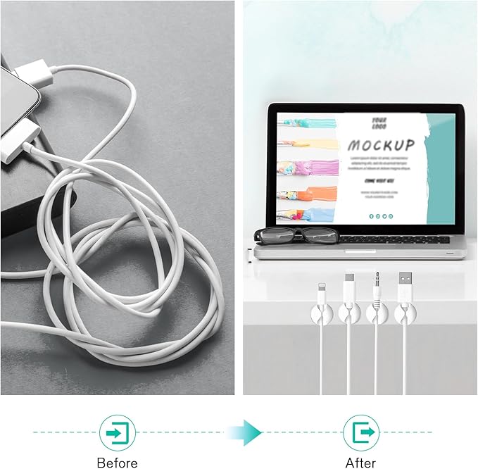 12 Pack Cable Clips, Znben Wire Organizer Holder Adhesive Cord Management Charger Wire Holder Clips for Desk, Home, Office, Car, Cubicle, Nightstand White-NeatNest