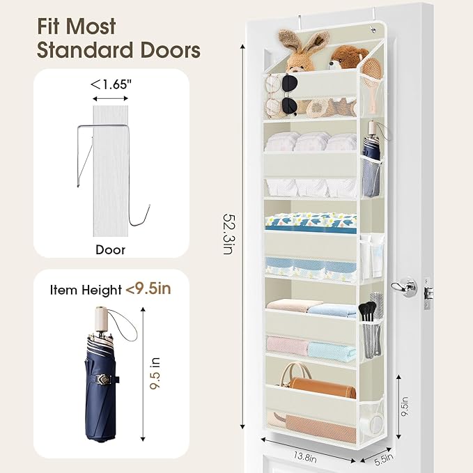 1 Pack Over The Door Organizer, Hanging Storage Organizer with Clear Window, 40lb Ultra Sturdy Large Capacity Room Organizer for Pantry Bathroom Nursery Closet Baby Essential (Beige)-NeatNest