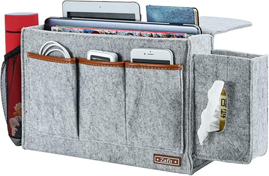 Bedside Caddy, Large Size Bedside Storage Organizer Bedside Organizer Caddy for Magazine Remotes Phone (13.4'' x 18.1'' Tissue box holder, Light Grey)-NeatNest