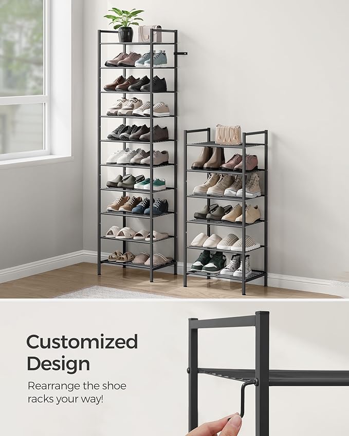 SONGMICS Narrow Shoe Rack, Sturdy 8 Tier Metal Tall Shoe Rack Shelf, Slim Shoe Storage Organizer for Closet Entryway Small Spaces, Vertical Shoe Stand Tower for 18 Pairs Shoes, Easy Assembly, Black-NeatNest