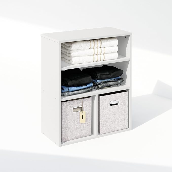 Furinno Reed 3 Tier Multipurpose Open Shelf Clothing & Closet Storage Organization, White-NeatNest