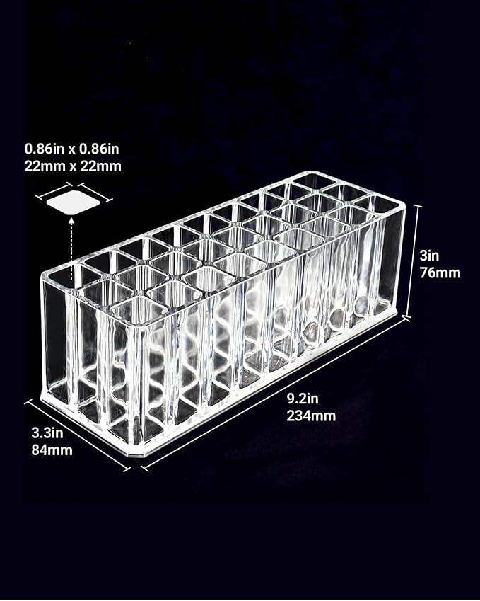 Acrylic Clear Lipstick Organizer 27 Slot Makeup Brush Holder For Vanity & Travel Storage for Lip Gloss Sticks Rollerball Perfumes Sample And Countertop Display-NeatNest