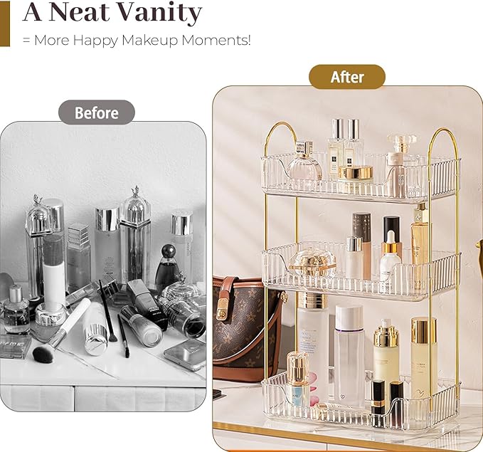 Aveniee Bathroom Counter Organizer, 3 Tier Perfume Skin Care Countertop Storage Shelf, Vanity Makeup Tray for Cosmetic Skincare Lotion,Clear-NeatNest