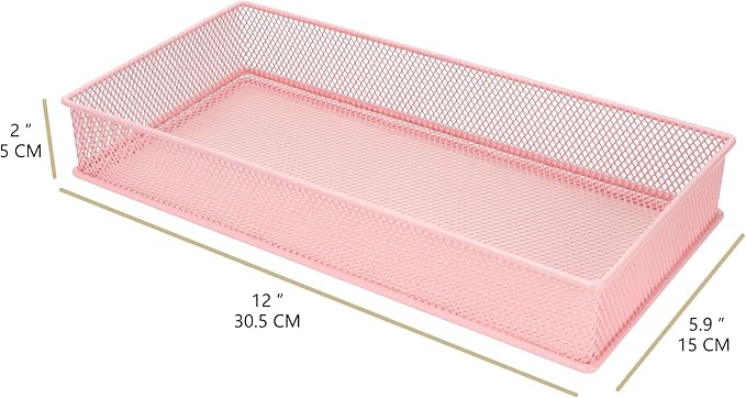 Annova Mesh Stackable Drawer Cabinet and Shelf Organizer Bins Storage Basket School Office Supply Holder Tray- Set of 2 (Light Pink, 6x12x2 Inch)-NeatNest