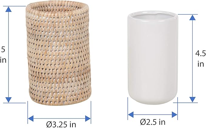 La Jolla Rattan Bathroom Tumbler and Toothbrush Holder (10 fl.oz.), White-Wash