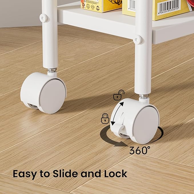 Slim Storage Cart, 4 Tier Rolling Utility Cart on Wheels, Narrow Shelving Unit Cart for Small Spaces in Kitchen, Dining Room, Bathroom, Laundry Room, White