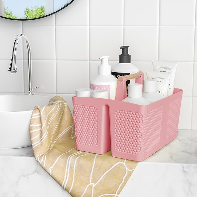Shower Caddy Portable and Cleaning Caddy Organizer for Bathroom, Kitchen, Toiletries Storage ,Caddy organizer with handle, Rust-Resistant, Durable Material (Pink, 9.36" L×7.73" W×7.24" H)-NeatNest