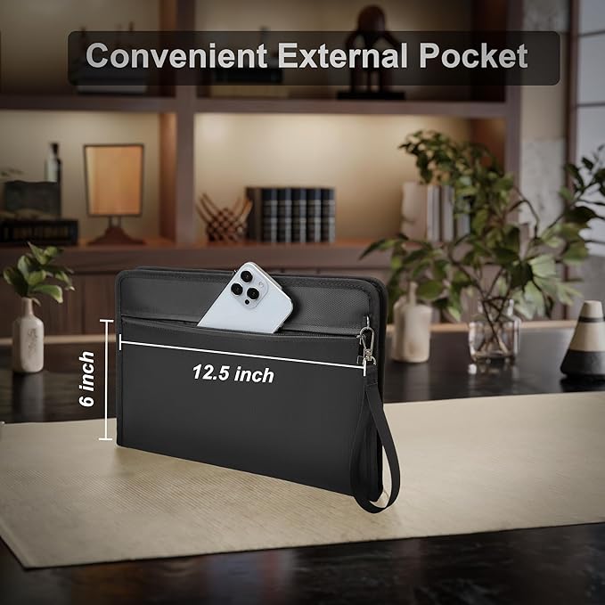 Fireproof Document Bag with Lock,13"×9.2" Fireproof Money Bag,with Zipper and Lock,Suitable for Tablets, A4 Documents, Cash, Mobile Phones, Credit Cards and Notarized Documents.
