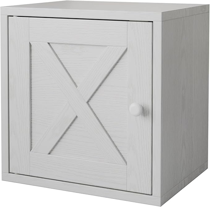 FUSUNBAO Magic DIY Cube Storage Organizer Stackable Cubes for Home Books Clothes Toy-Modular Cubby Storage System-Office Cubical-Bookcase Closet (Pure White-Washed, Door Cube)-NeatNest