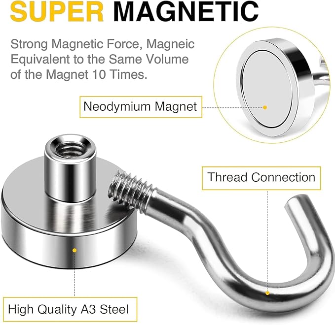 DIYMAG Magnetic Hooks, 30lbs+ Magnet Hook 2025 Cruise Cabin Ship Essentials Heavy Duty Strong Magnets Refrigerator Fridge Hanging for Classroom Beach Vacation Kitchen Grills Home 20 Pack (Silver)-NeatNest