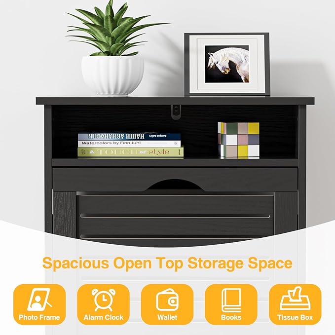 Shoe Storage Cabinet with 2 Flip Drawers & Top Cubby, Shoe Cabinet for Entryway Slim, Free Standing Shoe Rack Cabinet, Narrow Shoe Organizer for Entryway, Hallway, Black-NeatNest
