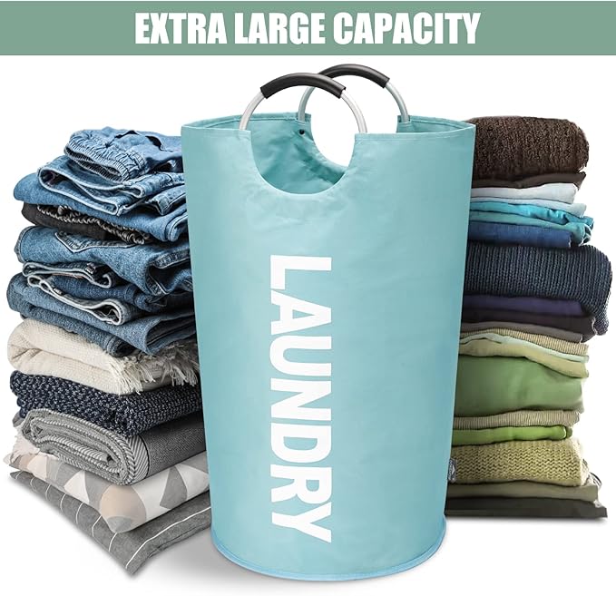DOKEHOM 125L X-Large Collapsible Washing Laundry Basket Bag (7 Colors) for Bedroom, Fabric (Light Blue, XL)-NeatNest