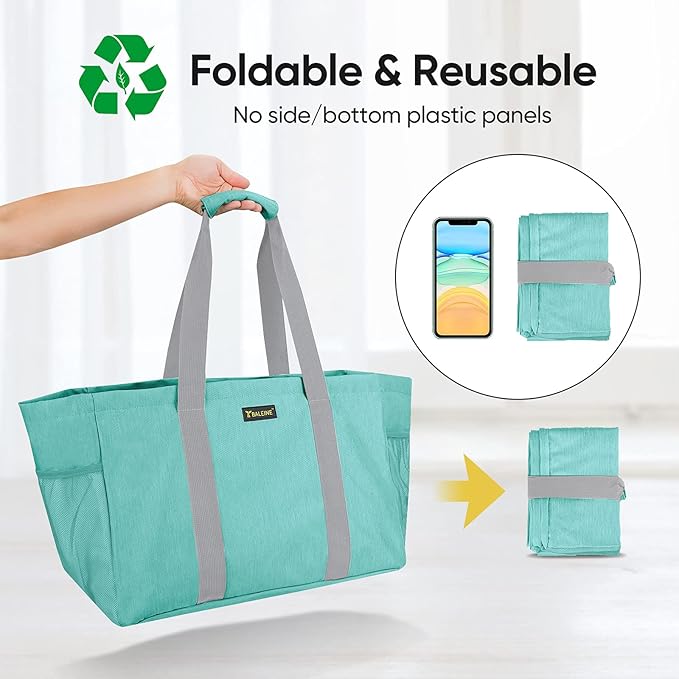 BALEINE Soft 9 Gallon Extra Large Utility Tote, Foldable Reusable Storage Bag (Sea Green)-NeatNest