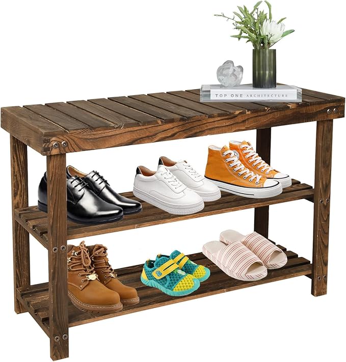 Bamboo Entryway Organizer - 3-Tier Shoe Storage Bench with Shelf, Perfect for Bathroom or Entryway