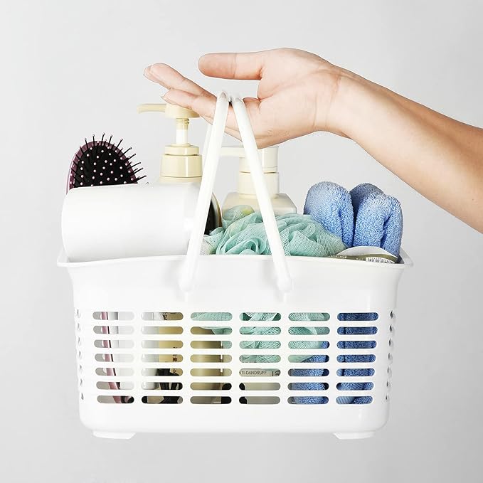 ALINK Plastic Shower Caddy Basket with Handle, Portable Organizer Storage Basket for College Dorm, Bathroom, Kitchen - White