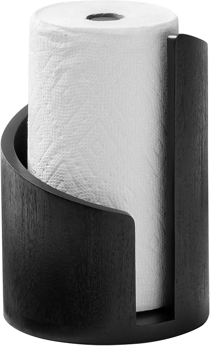 Anji Mountain Paper Towel Holder Countertop with Mango Wood Round Base and Iron Holder,Holder Stand for Kitchen Roll Organize,Wooden Paper Towel Holder for Kitchen Dining Table Home Decor