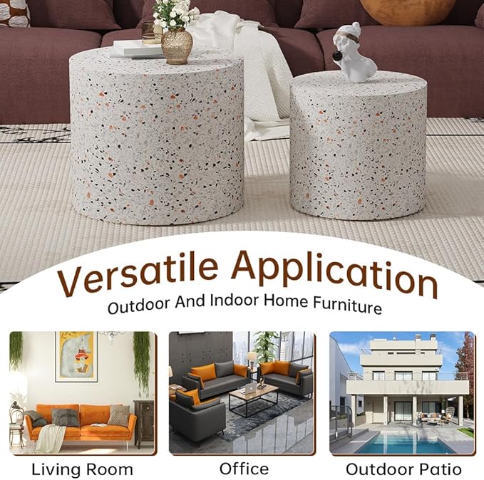 Round Nesting Coffee Table Set of 2 Modern Small Coffee Table Round End Table Small Side Table Circle Coffee Tables Circular Nested Coffee Tables for Living Room (Grey)