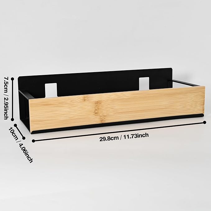 Bathroom Shelves,Wall Mounted Floating Shelf,Over Toilet Storage Shelf,Metal Bamboo Wall Shelves,Home Storage Organizer Essentials for Bathroom/Living Room/Kitchen/Bedroom(Black)
