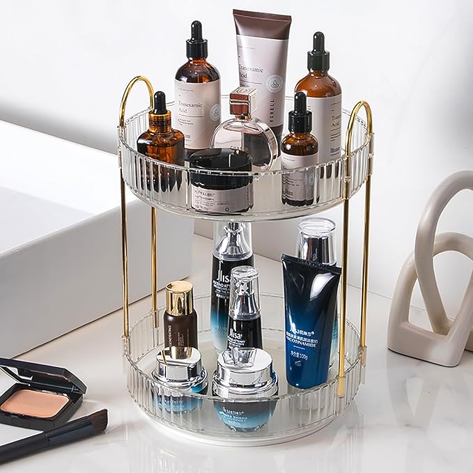 Rotating Makeup Organizer Countertop 2 Tier Lazy Susan Trays Clear Skincare Perfume Storage for Bathroom Counter Vanity, Transparent-NeatNest