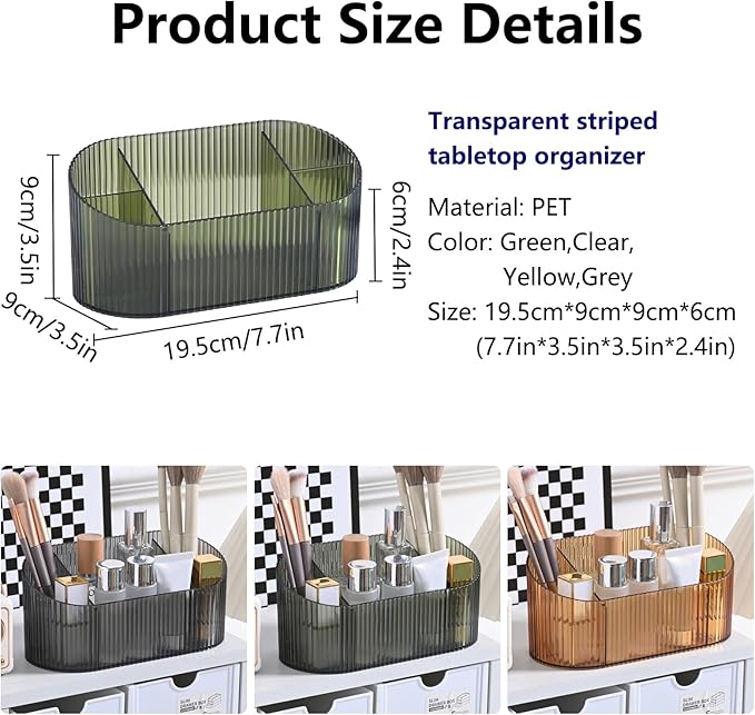 DASITON Large Capacity Makeup Brush Holder,5 Slot Makeup Brush Holder,Vintage striped Make Up Brush Holder,for Vanity Decor,Bathroom Countertops,Desk Storage Container,Cosmetic Display cases(Green)-NeatNest