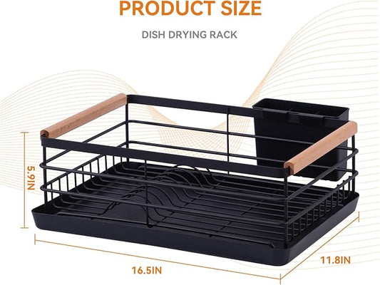 BRIAN & DANY Dish Drying Rack, Dish Racks for Kitchen Counter, Stainless Steel Dish Drainer with Removable Cutlery Holder & Drainboard, Black-NeatNest