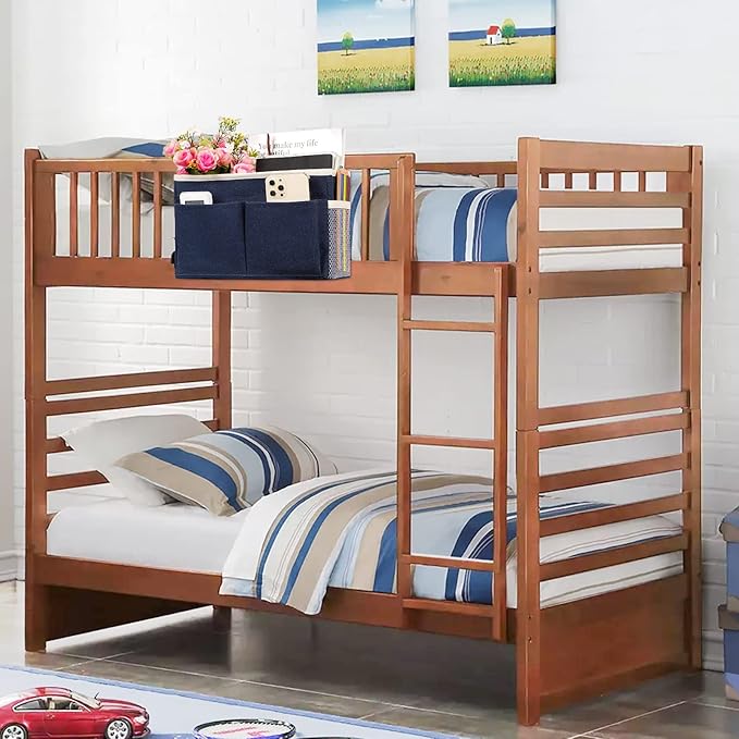 Bedside Caddy Bedside Storage Organizer Hanging Bunk Bed Dorm Room with Side Pockets for Water Bottles, Books, Cell Phones, Headphones (Dark Blue)-NeatNest