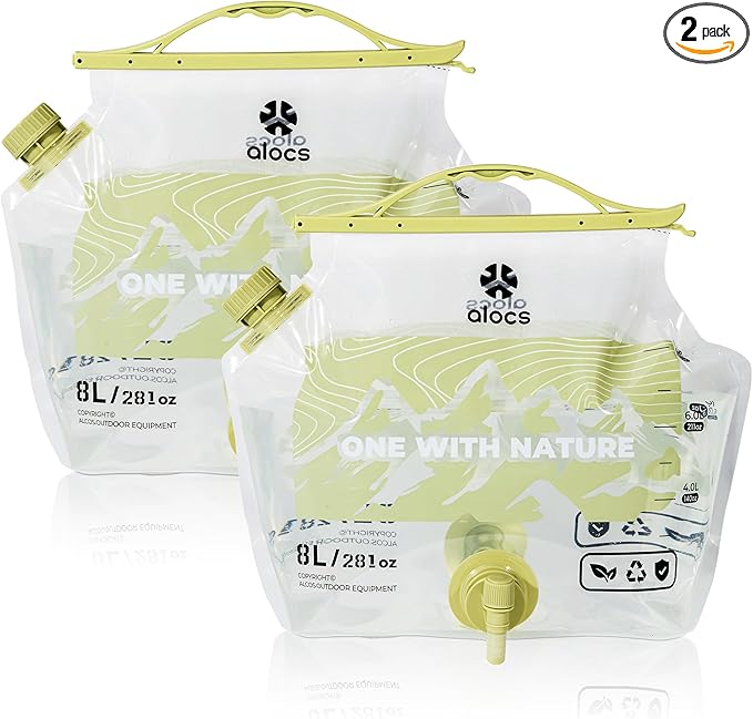 Alocs 2025 Upgrade Emergency Water Storage Bag, BPA-Free Collapsible Water Bottles Bag, 2.1 Gallon Water Jug with Dual-Tap, 2 Pack Camping Water Container for Hiking, Travel, Survival & Outdoor