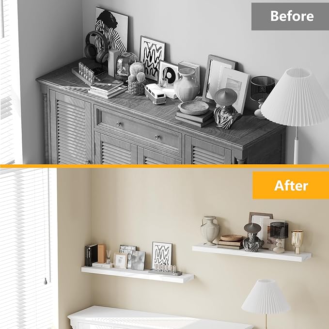 BAMEOS Floating Shelves,40 in W x 8in D Wall Mounted Wooden Shelves with Invisible Brackets Set of 2, Hanging Wall Shelves Decoration for Bedroom, Bathroom, Living Room and Kitchen-NeatNest