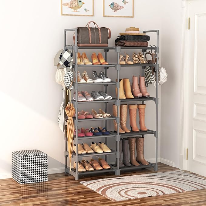 ROJASOP Shoe Rack, Shoe Storage Organizer for Closet Entryway Garage Bedroom, 8 Tier Tall Metal Shoe Shelf for 26-32 Pairs Boots & Shoes, Adjustable Shoe Stand for Small Space-NeatNest