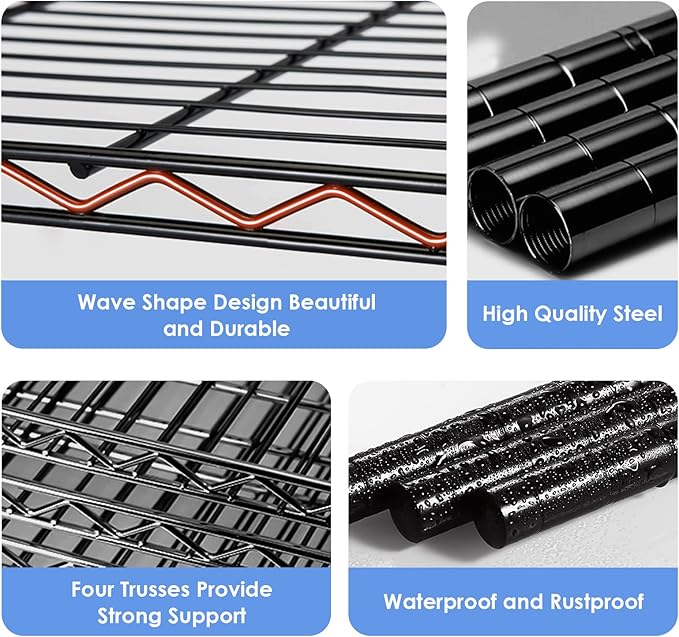 5 Tier Wire Shelving Unit, Adjustable Wire Rack Shelving, Changeable Metal Wire Storage Shelves for Kitchen, Laundry, Bathroom, Balcony, Pantry (11.4" D x 21.3" W x 59" H, Black)