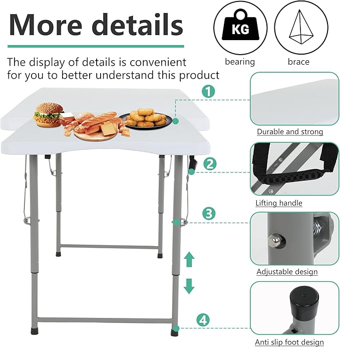 FDW Folding Half Portable Foldable Table for Parties Backyard Events (White, 6 FT 70 * 29) (White, 4 FT)-NeatNest