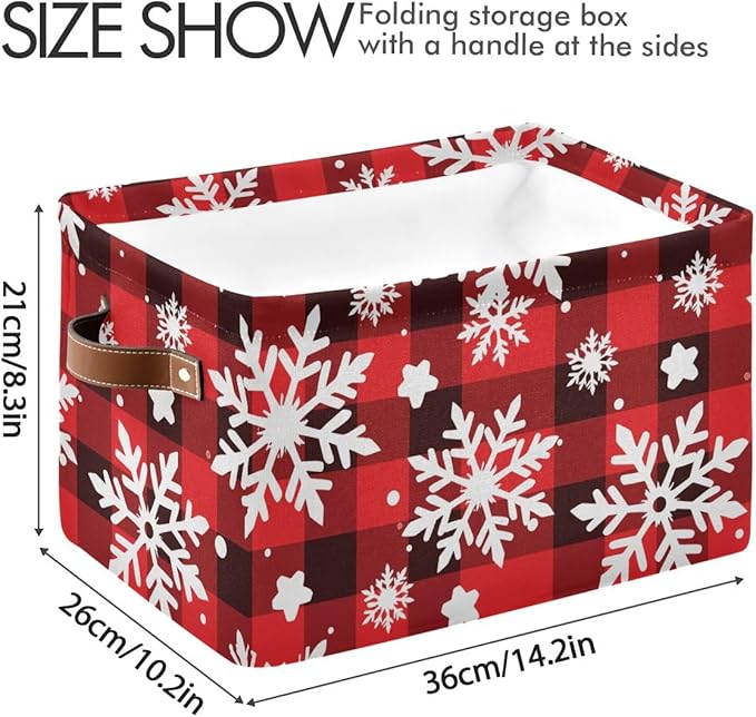 Black and White Checkered Snowflake Pattern Storage Basket,Large Storage Bin Fabric Collapsible Organizer Bag with Handles 15x11x9.5 inch-NeatNest