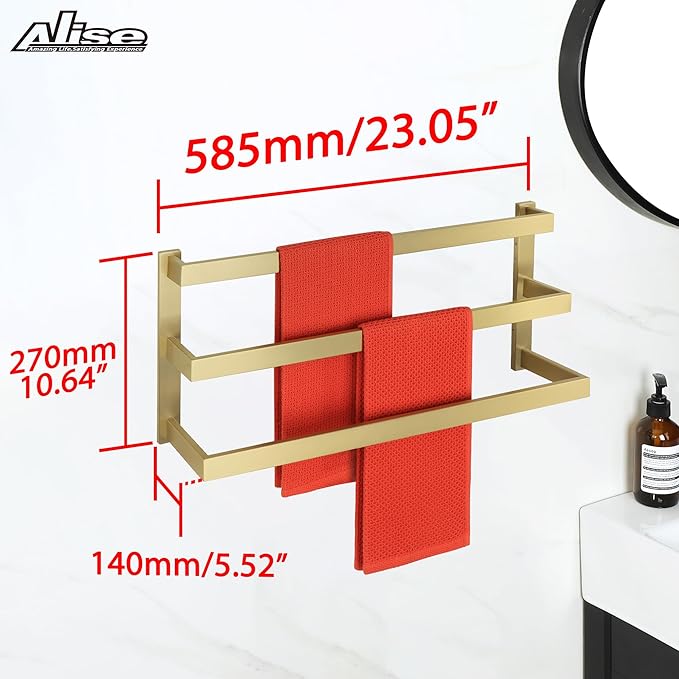 Alise Bath 3 Towel Bars Towel Racks for Bathroom Lavatory Wall Mount,Towel Hanger SUS304 Stainless Steel Towel Holder Towel Rail 23.2 Inch,Brushed Gold Finish