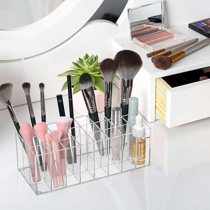 DOITOOL 24-Grids Acrylic Lipstick Holder, Transparent Lipstick Organizer,Makeup Storage for Brushes, Bottles, and More, Desktop Cosmetic Display Rack, 8.26 x 3.54 x 3.03 Inch-NeatNest