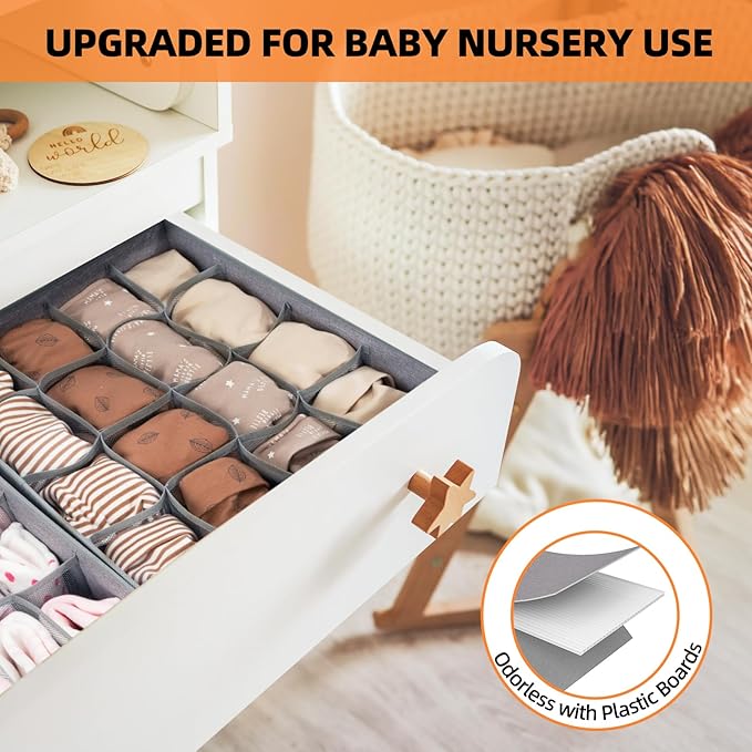 Criusia 3 Pack Sock Underwear Organizer Dividers, 64 Cell Drawer Fabric Foldable Cabinet Closet Storage Boxes for Storing Socks, Underwear, Ties (16+24+24 Cell, Gray)-NeatNest