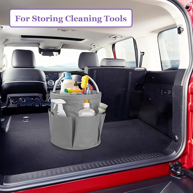 2Pack 17L Foldable Cleaning Supply Caddy with Handle, Portable Bucket Tool Organizer, Garden Tool Bag in 600D Oxford Fabric, Folding Storage Basket for Outdoor, Bathroom, Black + Dark Gray-NeatNest