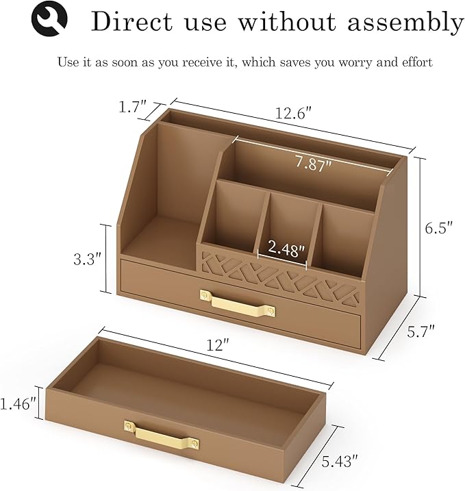 Bamboo Desk Organizer with Drawers, Mail Organizer Countertop Wood Desk Drawer Tabletop Storage Organization Pen Holder Letter Sorter Makeup Organizer for School Home Office (Brown)-NeatNest