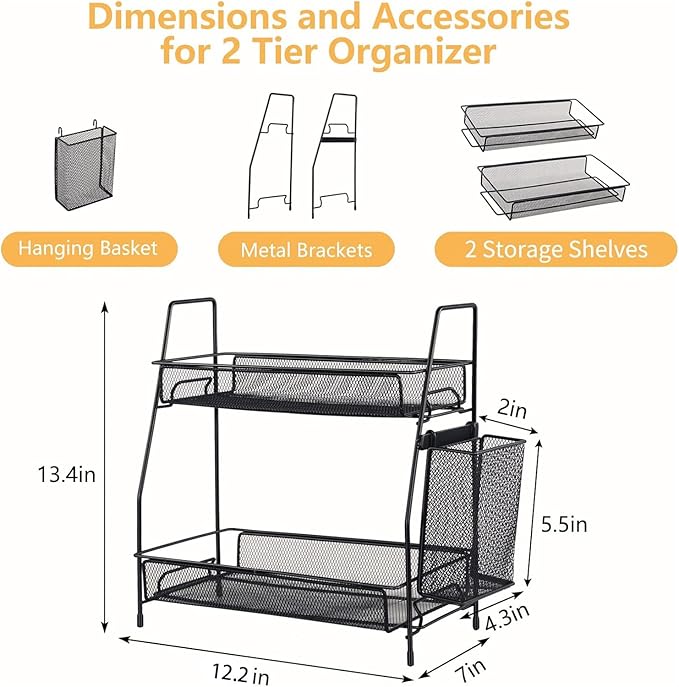 Bathroom Organizer with Basket, 2-Tier Bathroom Tray for Countertop Storage Shelf, Bathroom Counter Organizer, Vanity Organizer and Storage Kitchen Counter Organizers Spice Rack-NeatNest