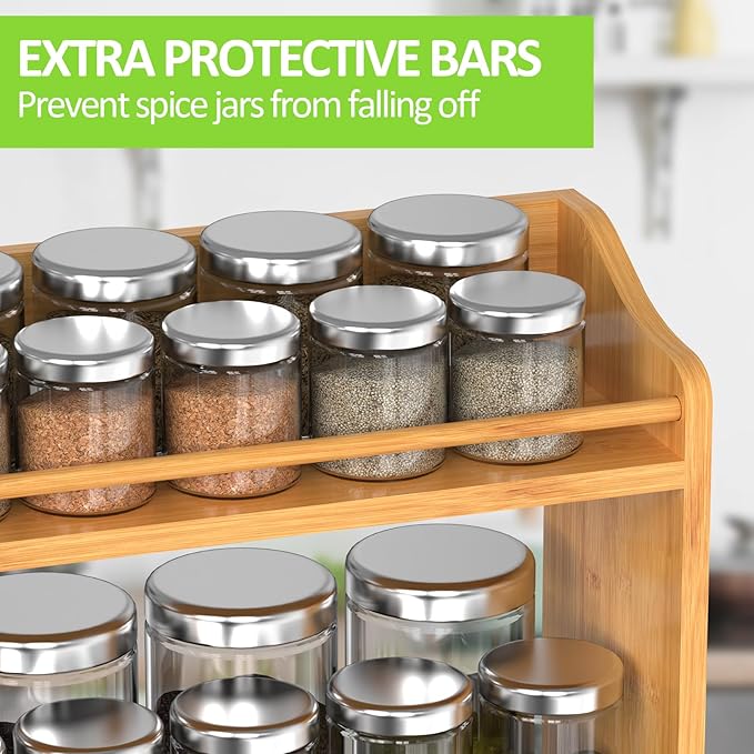 Bamboo Spice Rack Organizer, 3 Tier Spice Jars Shelf for Kitchen Countertop or Wall Mounting-NeatNest