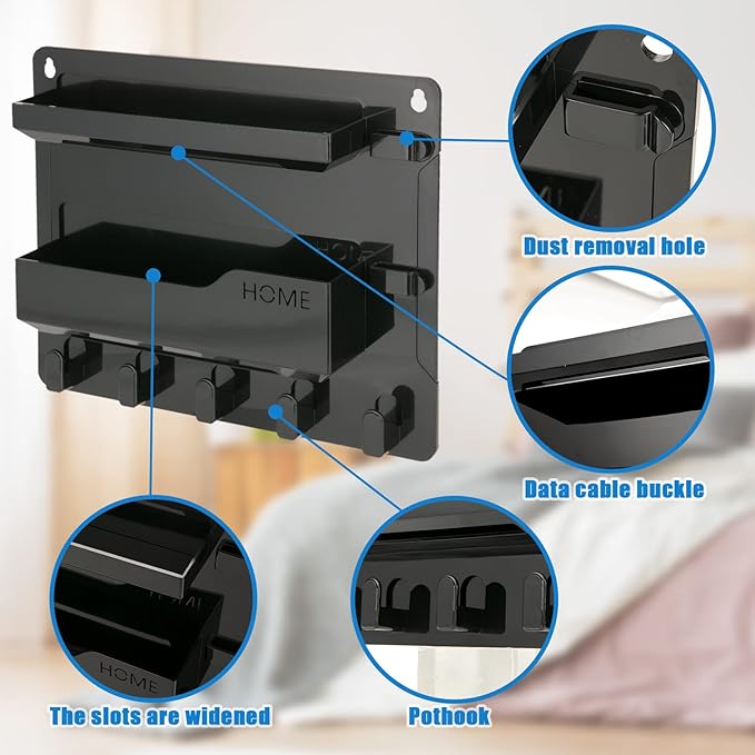Bedside Wall Mount Shelf, Adhesive Bedside Organizer for Remote、Phone、Glasses. Bedside Accessories Storage suitable for College Dorm 、bunk bed 、 Bedroom、Rv(Black)-NeatNest