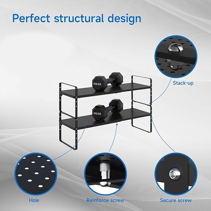 Expandable Cabinet Shelf Organizer Adjustable Metal Spice Rack Stackable Freestanding Counter Storage Shelves for Kitchen Cabinet Under Sink Office Desk (Black - 3Pack - L16.5-27'' * W8'' * H9.6'')-NeatNest