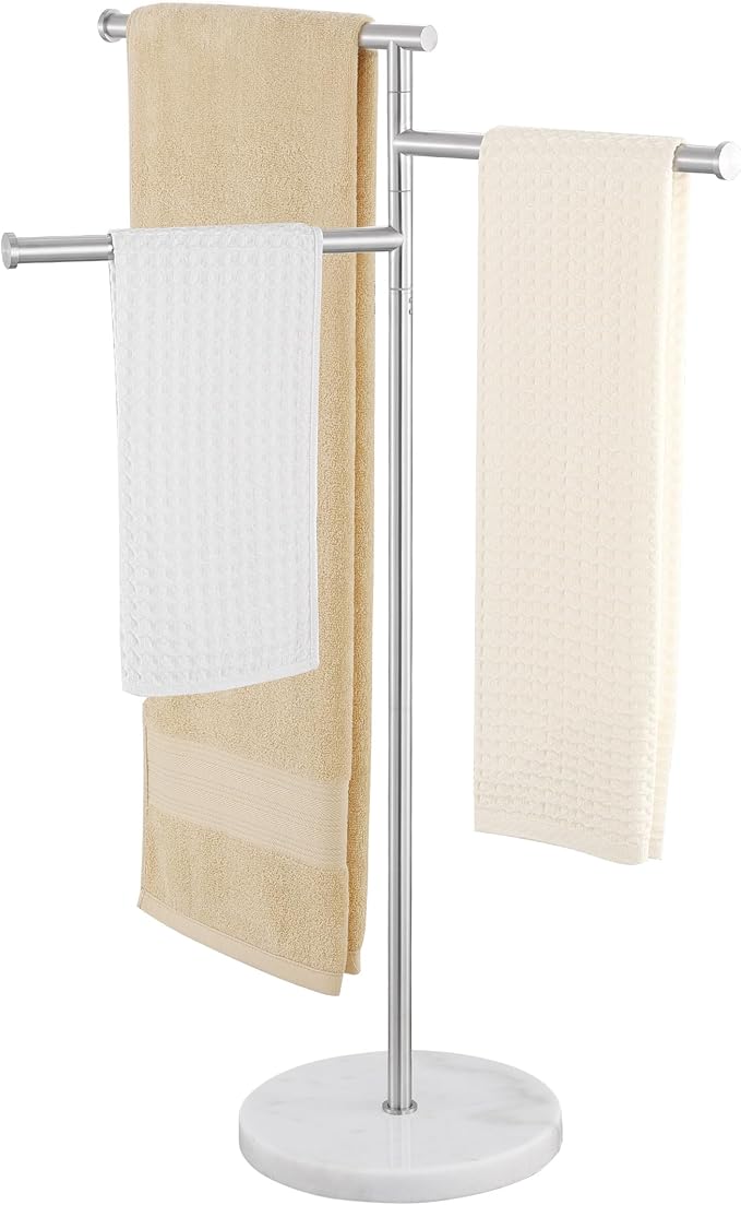 KES Free Standing Towel Racks for Bathroom with Weighted Marble Base, 40-Inch Floor Standing Towel Rack Stand, 3 Swivel Bars, Premium 18/8 Stainless Steel Brushed Finish, BTH219-2