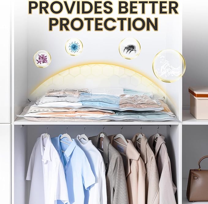TAILI 8 Pack Vacuum Storage Bags, LONG SIDE ZIP (4 Large+4 Jumbo), Multi-Size Vacuum Seal Bags for Clothing, Storage Bulky Beddings, Blankets and Clothes, Space Saver for Closet Organization-NeatNest