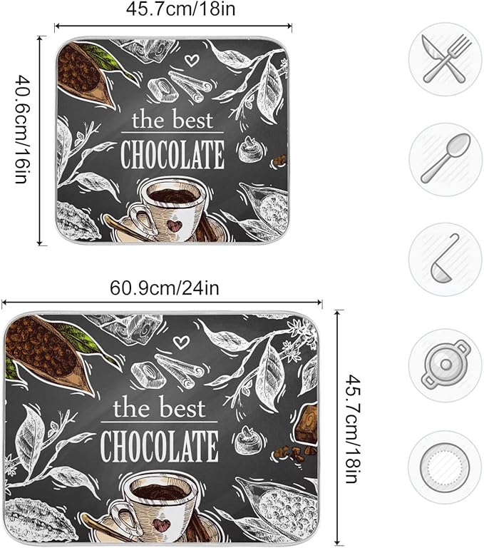 Absorbent Dish Drying Mat for Kitchen Counter - Coffee the Best Chocolate Microfiber Drying Pad, Reversible Drainer Mats for Countertop, Large 18" x 24"
