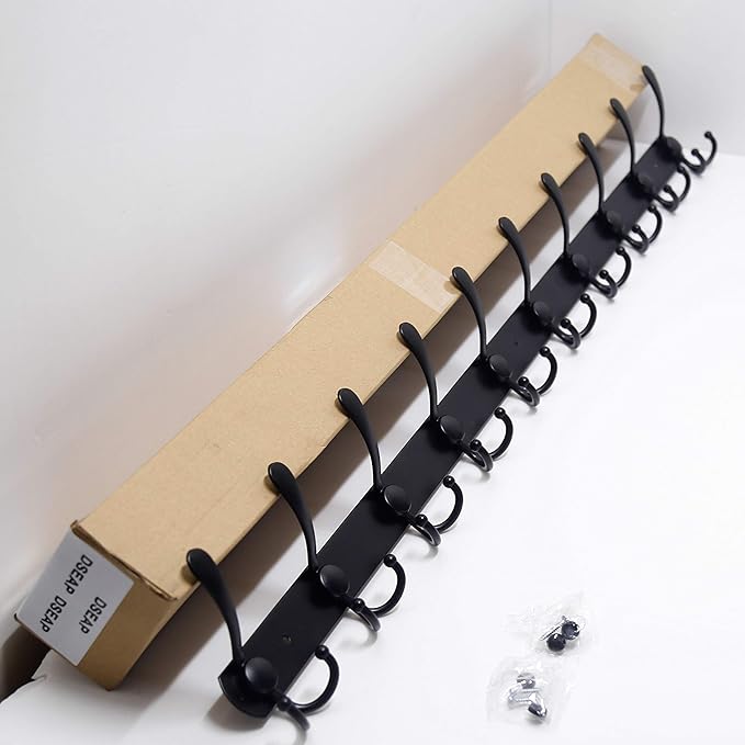 Dseap Coat Rack Wall Mount - 38” Long 10-Tri-Hooks Heavy Duty Coat Hanger Rail Wall Hooks for Hanging Coats Hats Clothing Clothes Purse Mudroom Entryway, Black-NeatNest