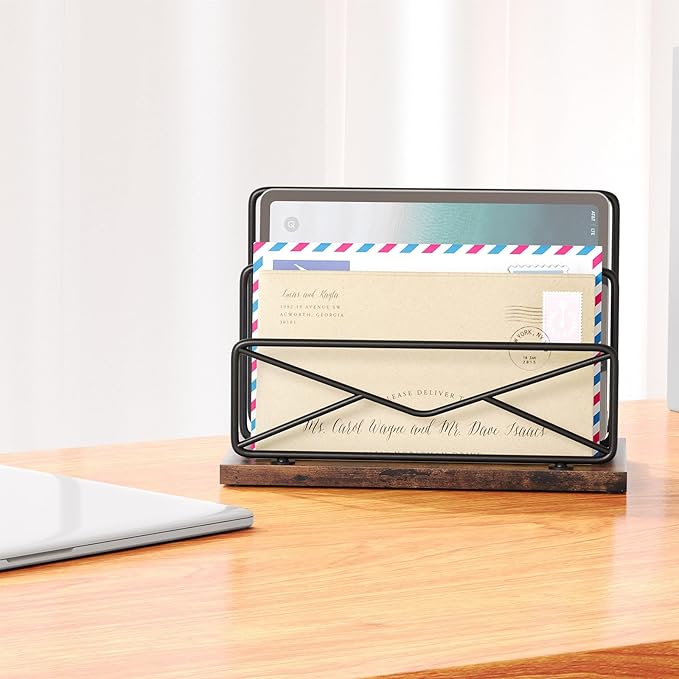 Desk Mail Organizer-with 2 Slot Matte Black Metal Desktop Mail Sorter Metal Storage File Holder Letter Sorter Organizer for Home or Office Desktop-NeatNest
