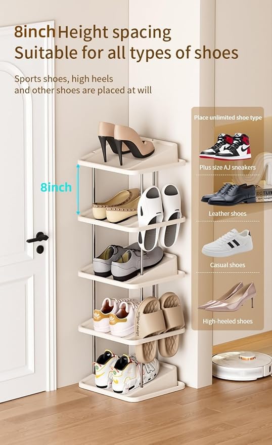 Vertical Shoe Rack,5 Tiers Stackable Shoe Rack for 10 Pairs, Narrow Shoe Tower,Space Saving, for Entryway, Living Room, Bedroom,Closet,DIY Free Standing Shoe Organizer(Khaki, 5 Tiers)-NeatNest