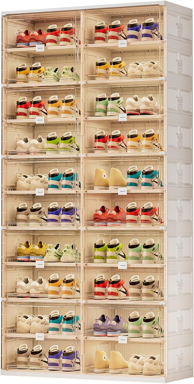 JEKO&JEKO 10 Tiers Foldable Shoe Rack Organizer Cabinet for Closet Entryway, Large Collapsible Shoe Storage Box with Magnetic Doors Fits Up to 40 Pairs (White)-NeatNest