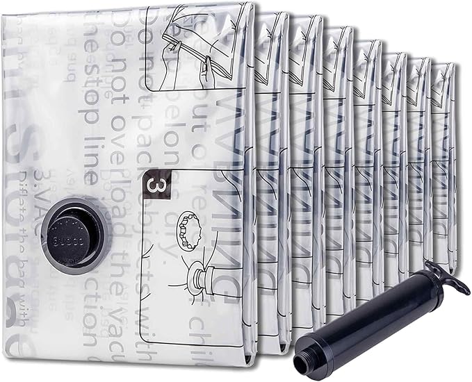 Vacuum Storage Bags 8 Small, Space Saver Bags with Travel Hand Pump, Compression Airtight Sealer Bags for Clothes, Bedding, Pillows, Comforters, Blankets-NeatNest